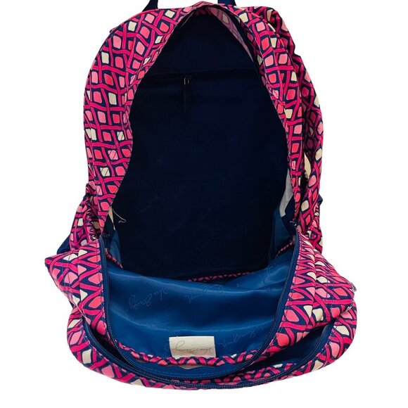 Retired Large Vera Bradley Canvas Backpack Pink Navy Blue 4 Pockets H2O … - Picture 5 of 16
